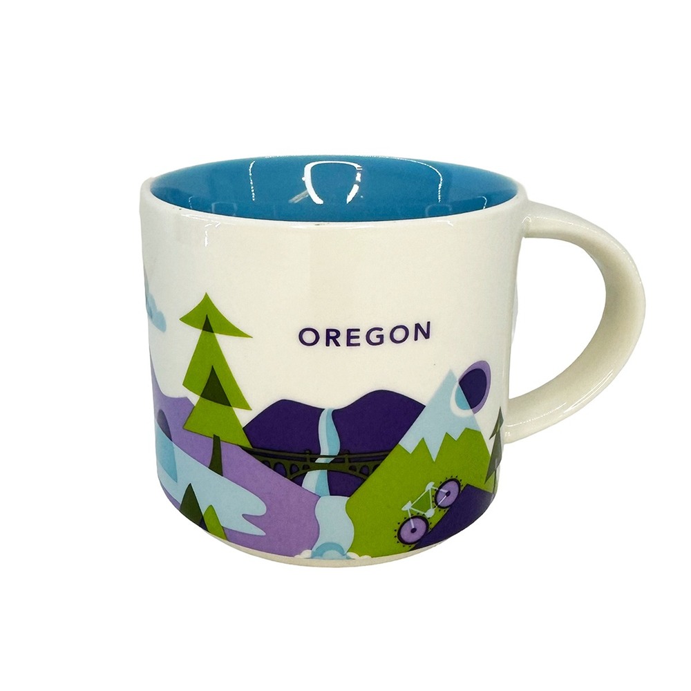 STARBUCKS Oregon You Are Here Ceramic Coffee Mug • 14oz • white, blue,‎ purple